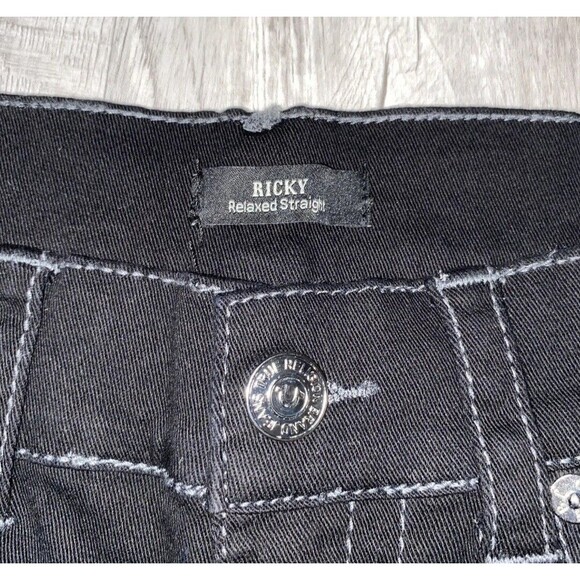 True Religion Mens size 36x30 Ricky Flap SN Relaxed Straight Jeans Black Denim - Picture 6 of 11